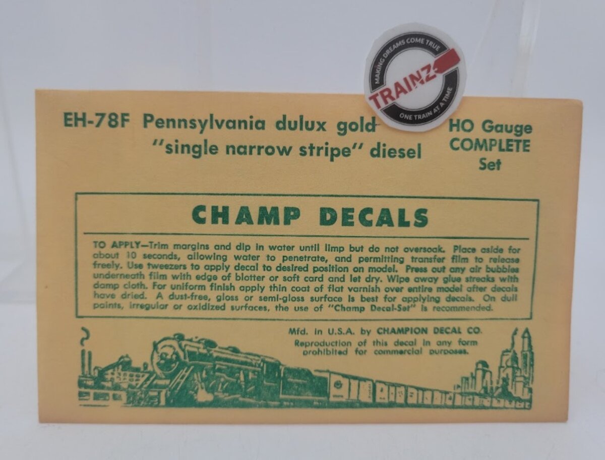 Champ Decals EH-78F HO Scale Pennsylvania Dulux Gold Single Narrow Stripe Diesel