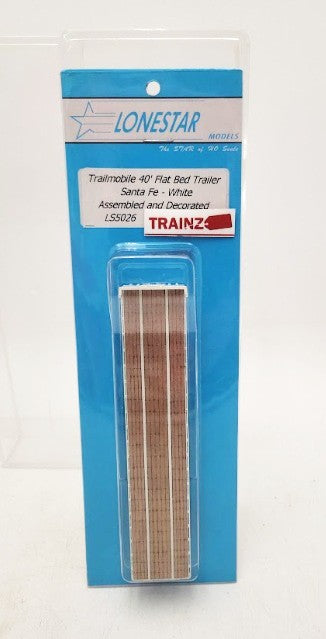 Lonestar Models LS5026 HO Scale AT & SF White Trailmobile 40' Flat Bed Trailer