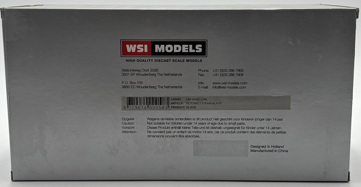 WSI 33-2026 1:50 Peterbilt 579 6x4 with Sleeper in Black, Cab Only