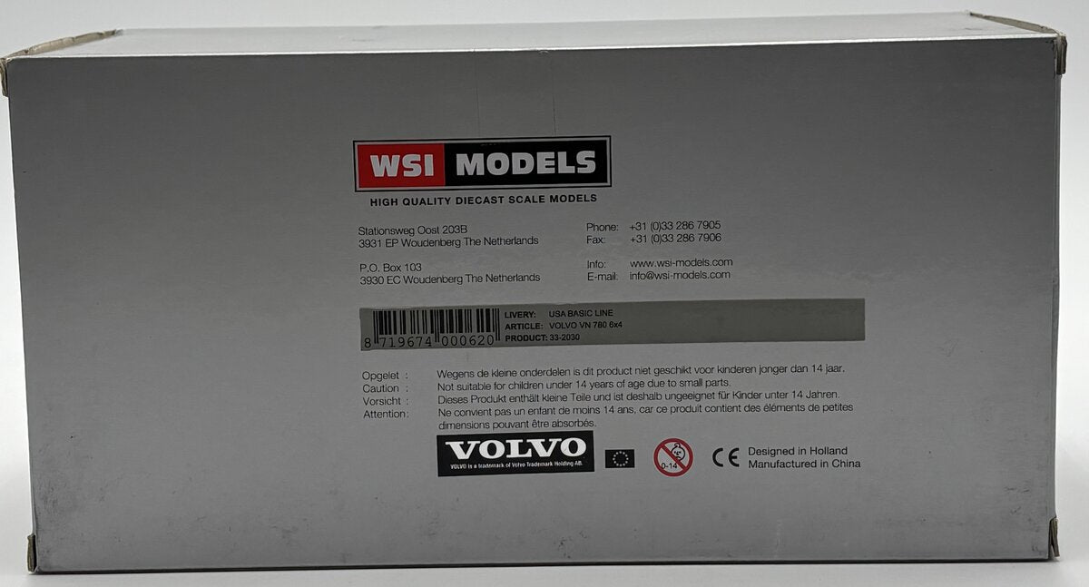 WSI 33-2030 1:50 Volvo VN780 6x4 with Sleeper in Silver, Cab Only