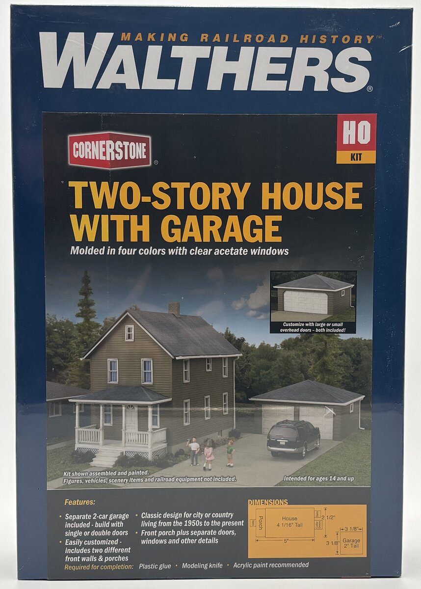 Walthers 933-3792 HO Two Story House with Garage Kit