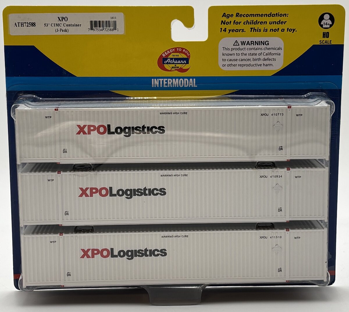 Athearn 72588 HO Scale RTR XPO 53' CIMC Container (Pack of 3)