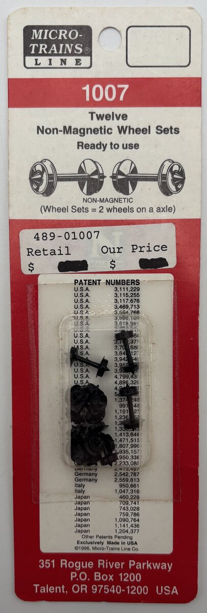 Micro-Trains 1007 N Scale Non Magnetic Wheel Sets (Set of 12)
