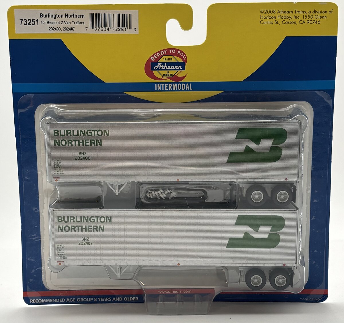 Athearn 73251 HO Burlington Northern 40' Beaded Z-Van Trailers (Pack of 2)