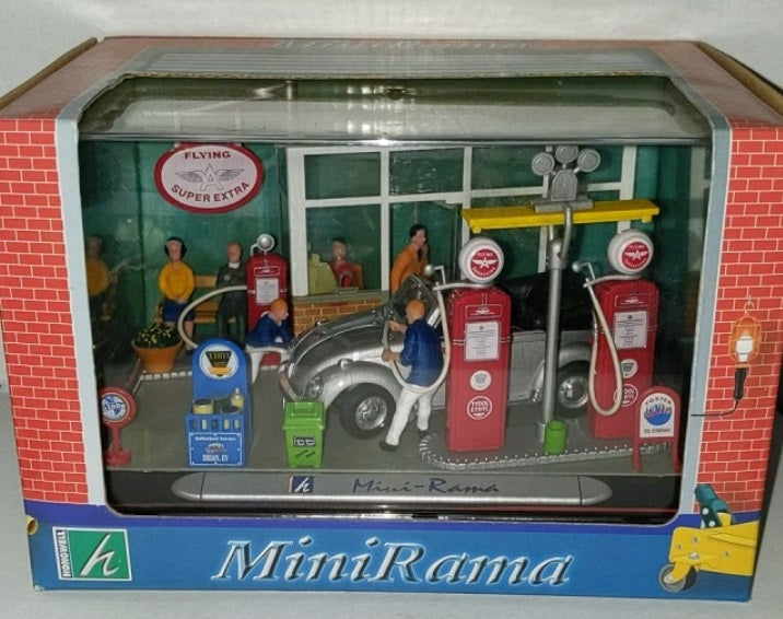 Hongwell 20102 Mini Rama Silver VW Beetle Convertible Gas Station Diorama