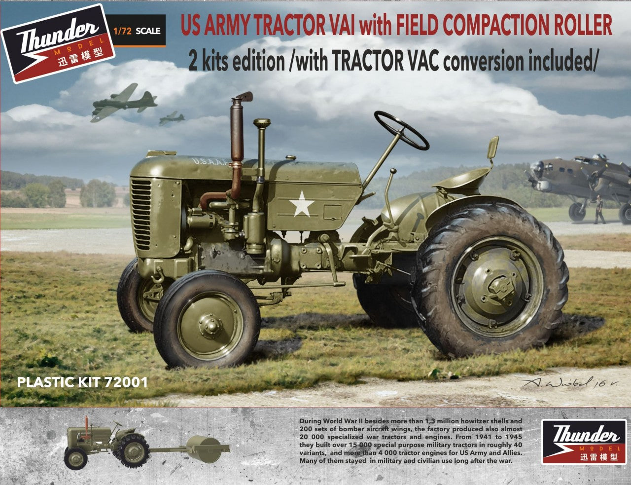 Thunder Model 72001 1:72 US Army Tractor VA1 with Field Compaction Roller Kit