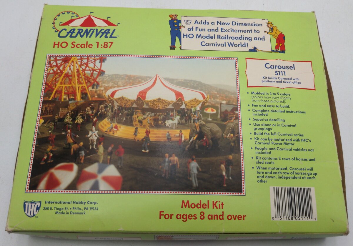 IHC 5111 HO Carnival Green Box Carousel W/ Platform & Ticket Office EX/Box