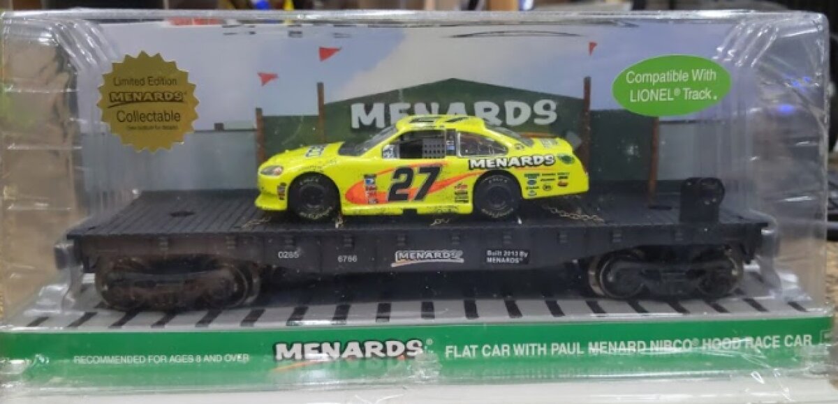 Menards 279-0639 O Scale Flat Car w/ Paul Menard Nibco Race Car
