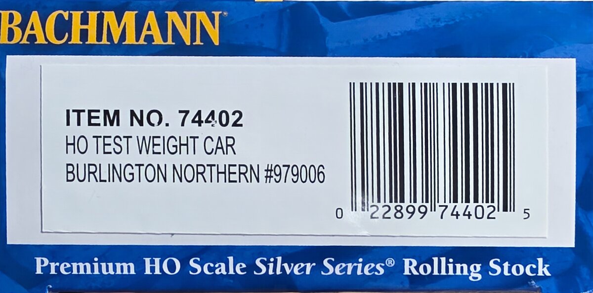 Bachmann 74402 HO Burlington Northern Test Weight Car #979006
