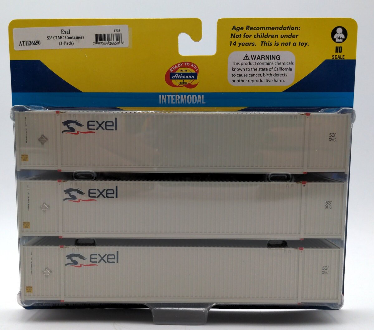 Athearn 26650 HO Scale Exel RTR 53' CIMC Container #2 (Set of 3)