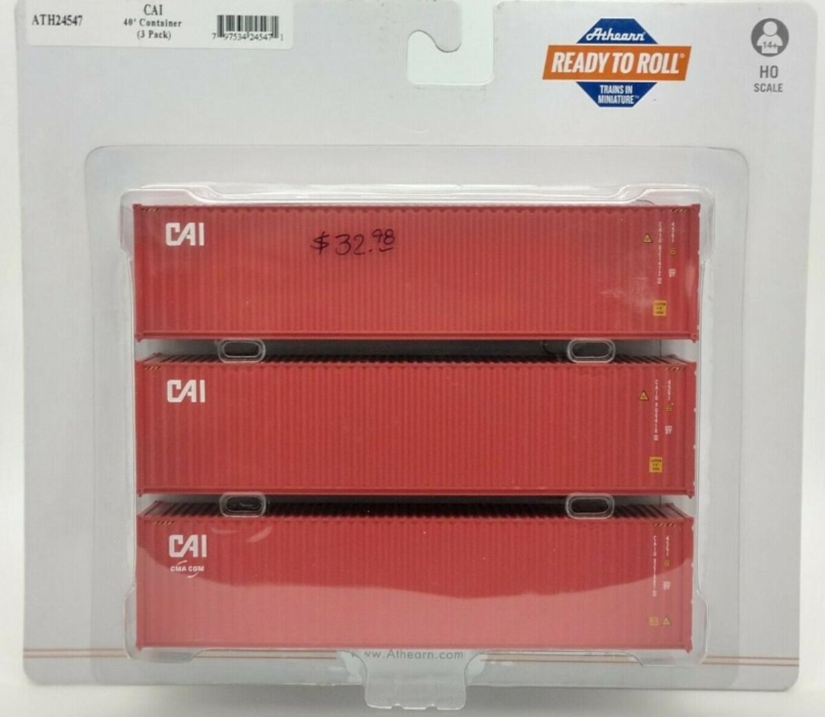 Athearn 24547 HO CAI 40' Hi-Cube Containers Ready To Run (Pack of 3)