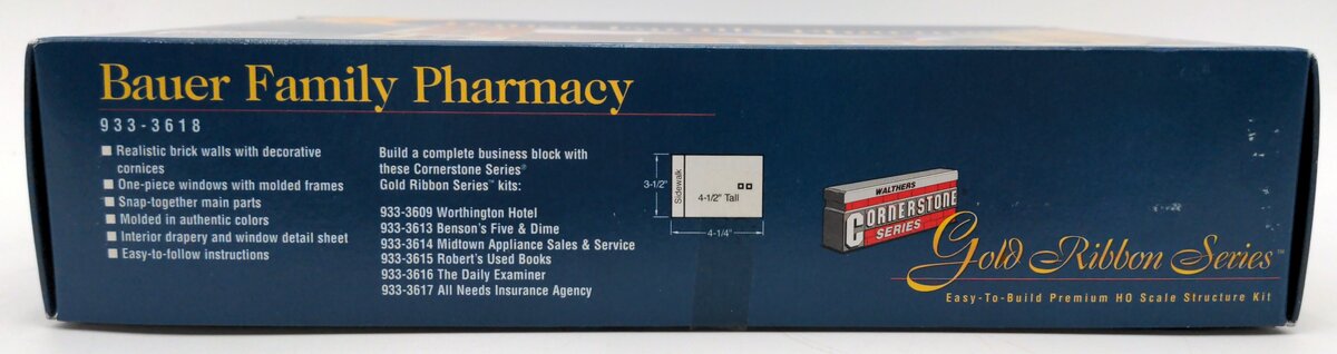 Walthers 933-3618 HO Gold Ribbon Series Bauer Family Pharmacy Building Kit