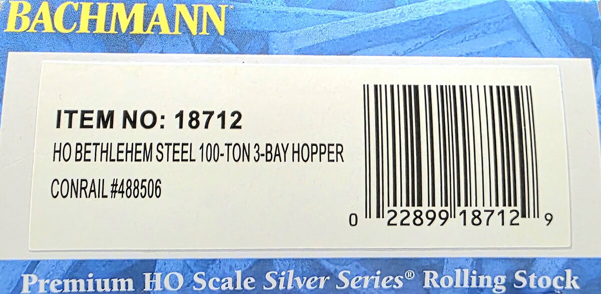Bachmann 18712 HO Conrail Bethlehem Steel 100-Ton 3-Bay Hopper #488506