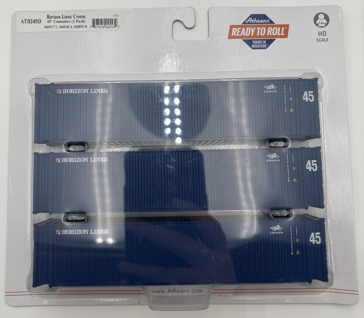 Athearn 24553 HO Horizon Lines/Cronos 45' Ready-to-Run Container (Pack of 3)