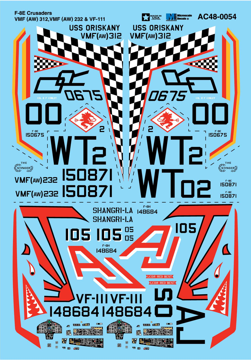Microscale AC48-0054 1:48 F-8E Crusaders VMF 312, VMF 232 & VF-111 Decal Set
