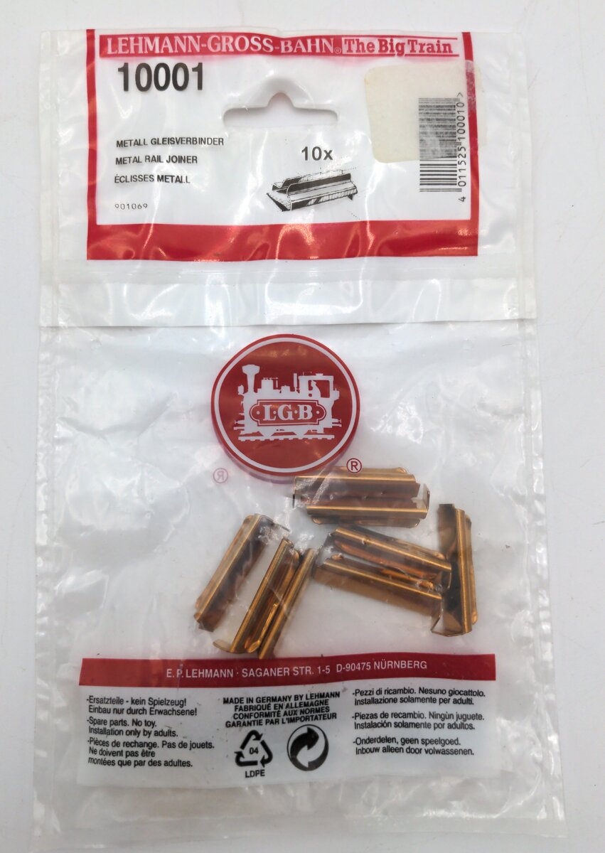 LGB 10001 G Scale Brass Metal Rail Joiners (Pack of 10)