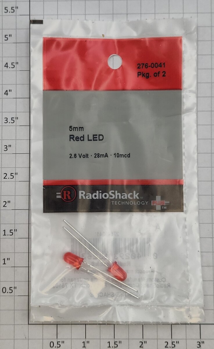 Radio Shack 276-041 Red Led 5mm 2.6VDC 28mA 10mcd (Pack of 2)