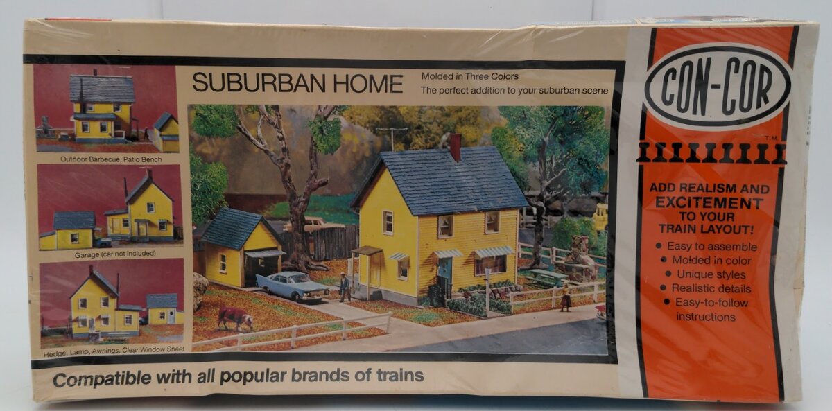 Con-Cor 9034 HO Scale Suburban Home Molded in Three Colors Building Kit