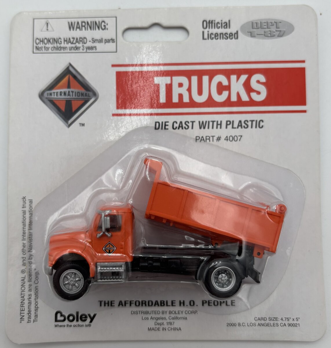 Boley 4007 HO Orange Dept 1-87 International Dump Truck Diecast W/Plastic Parts