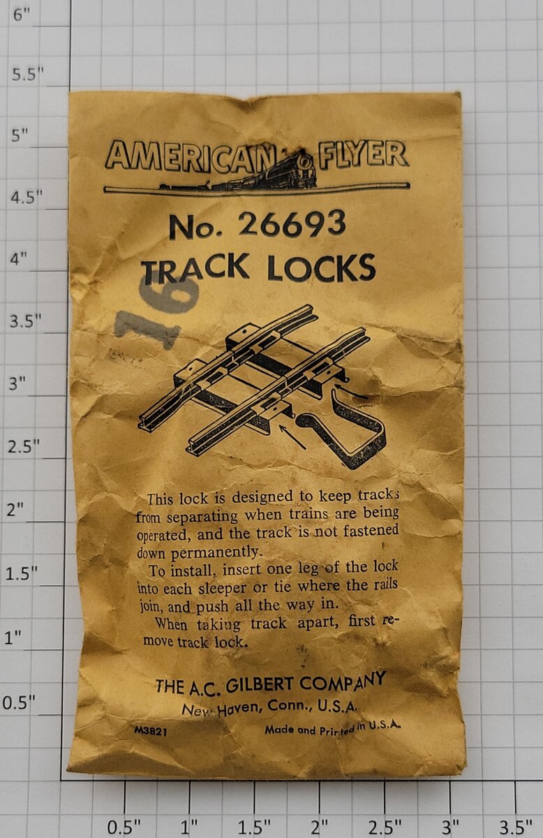 American Flyer 693E S Gauge 1/4" Wide Track Lock Clips (Envelope of 16)