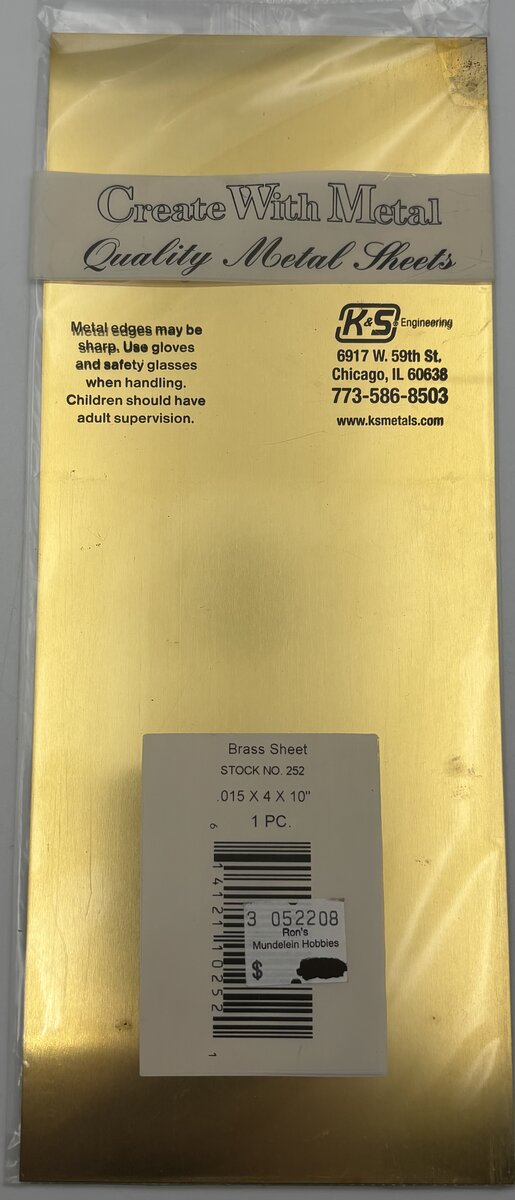 K&S 252 .015 x 4 x 10 Brass Aluminum Copper Sheet