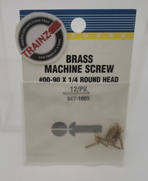 Walthers 947-1003 Brass Machine Screw #00-90 x 1/4 Round Head (Pack of 12)