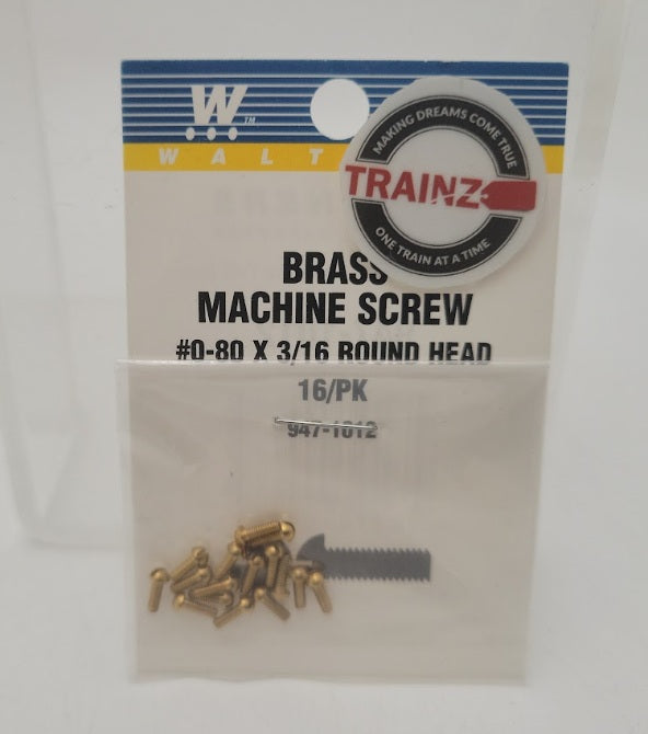 Walthers 947-1012 HO Scale Brass Machine Screw #0-80 X 3/16 Round Head