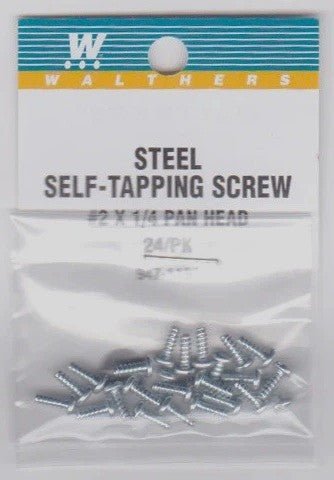 Walthers 947-1190 HO Steel Self-Tapping Screw #2 X 1/4 Pan Head (Pack of 24)