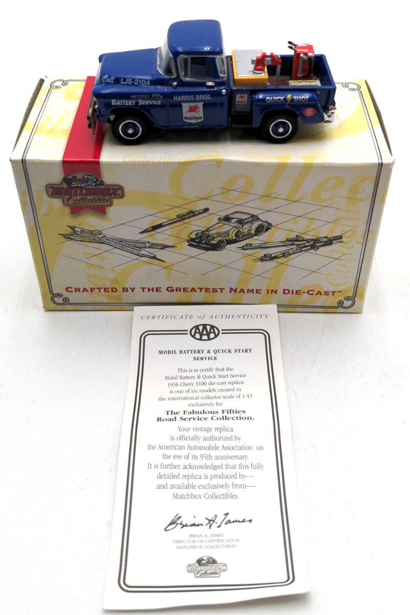 Matchbox YRS03-M 1:43 1956 Mobil Battery & Quick Start Service Chevy 3100 Truck