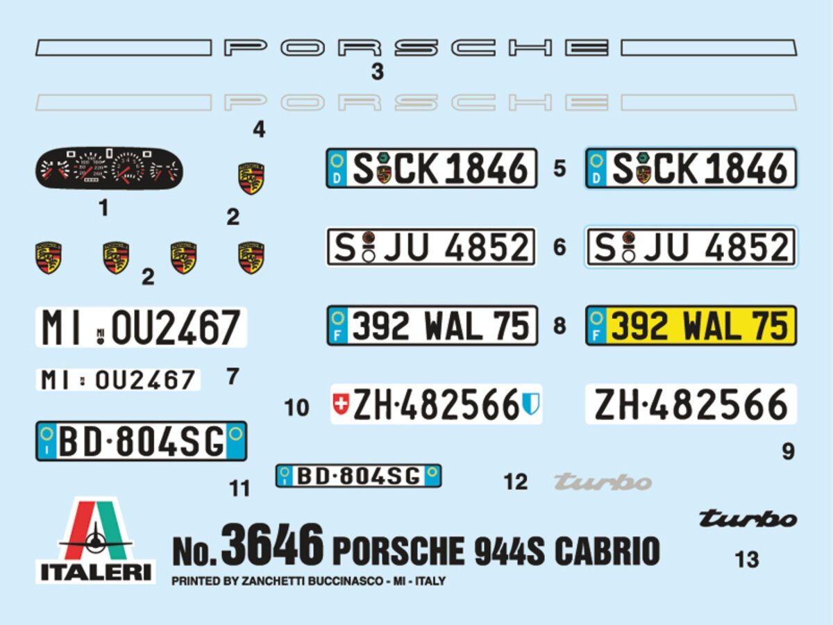 Italeri 3646 1:24 Porsche 944S Cabrio Plastic Model Car Kit
