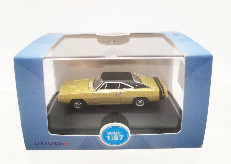 Oxford Diecast 87DC68002 1:87 Scale Gold / Black Dodge Charger 1968 Car
