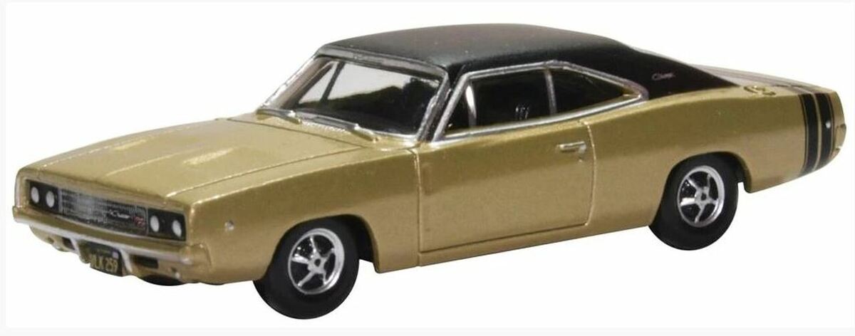 Oxford Diecast 87DC68002 1:87 Scale Gold / Black Dodge Charger 1968 Car