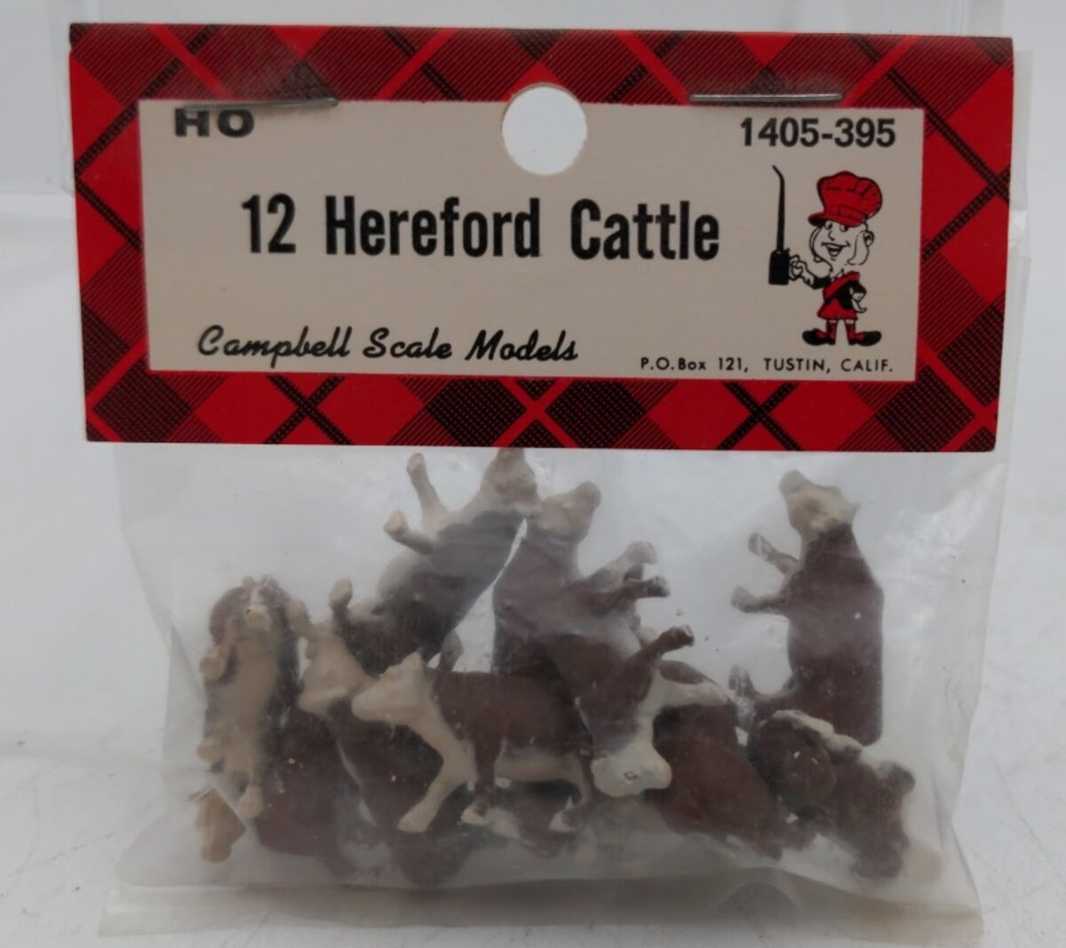 Campbell Scale Models 1405-395 HO Scale Brown/White Hereford Cattle (Pack of 12)