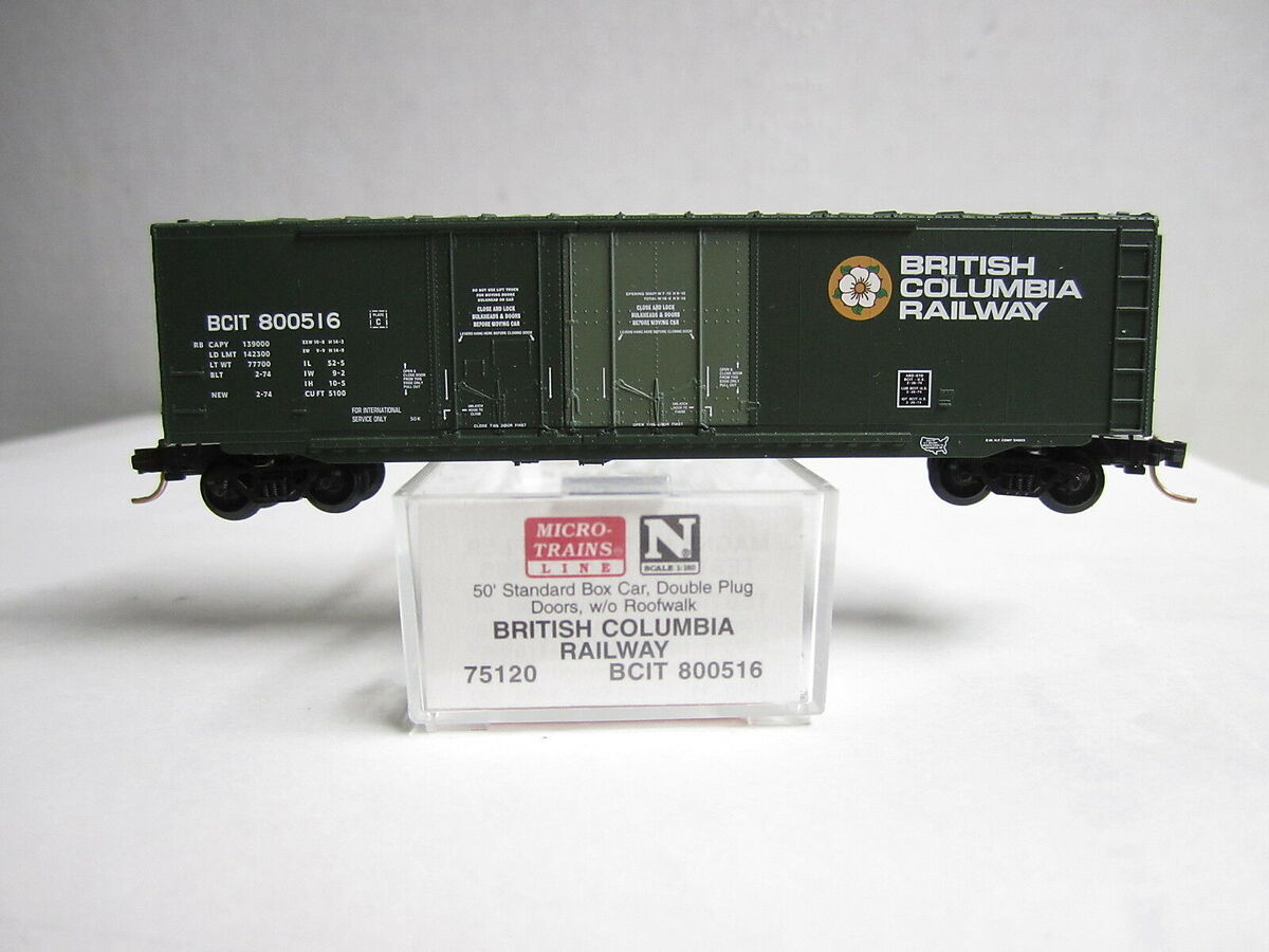 Micro-Trains 07500120 N British Colombia Railway 50' Double Door Boxcar #800516