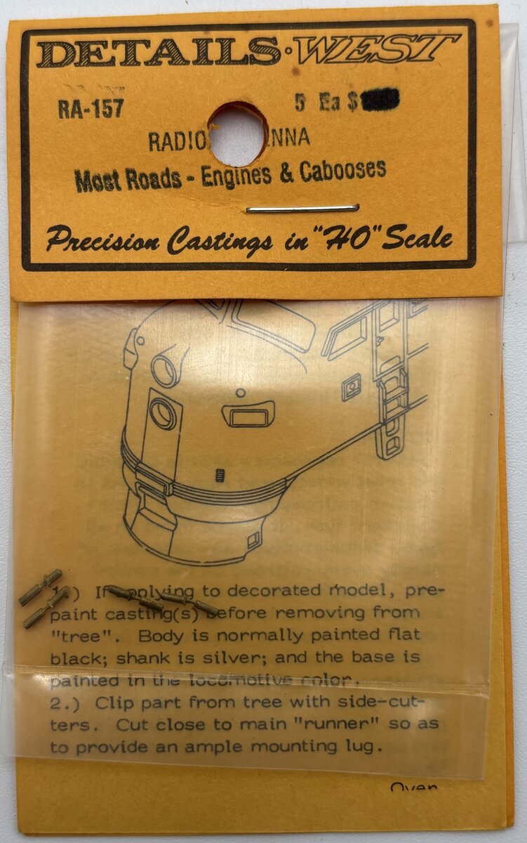Details West RA-157 HO Firecraker Radio Antenna for Locos & Caboose (Pack of 5)