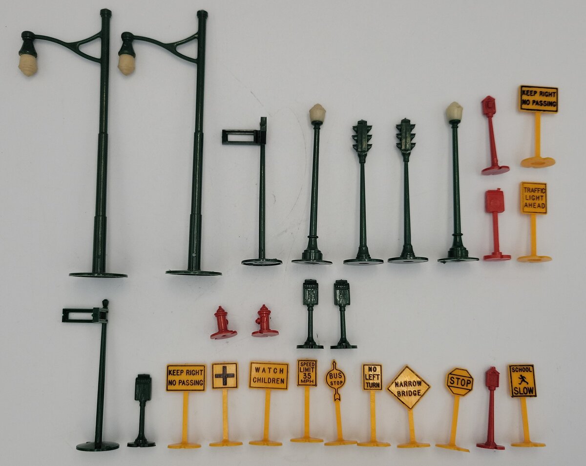 Plasticville AA-100 Lights, Fire Hydrants, Signs , Accessories Asst. (Bag of 27)