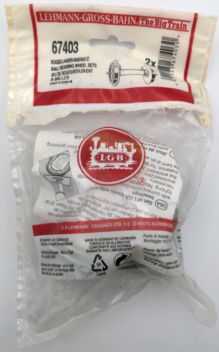 LGB 67403 G Scale Ball-Bearings Wheel Set (Pack of 2)