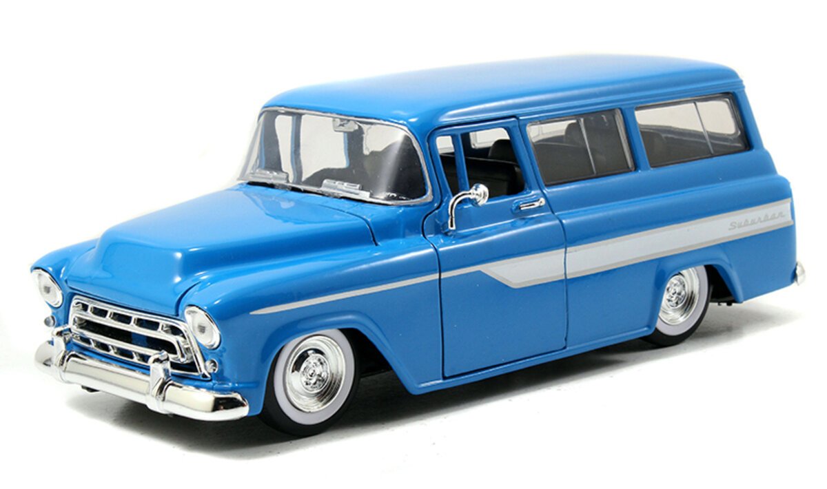 Jada Toys 97190 1:24 Just Trucks Glossy Blue 1957 Chevrolet Suburban w/Tire Rack