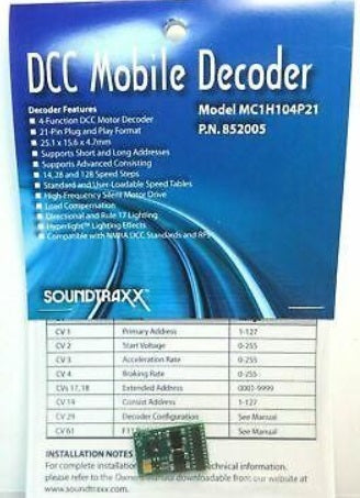 SoundTraxx 852005 MC1H104P21 21 Pin Mobile Decoder