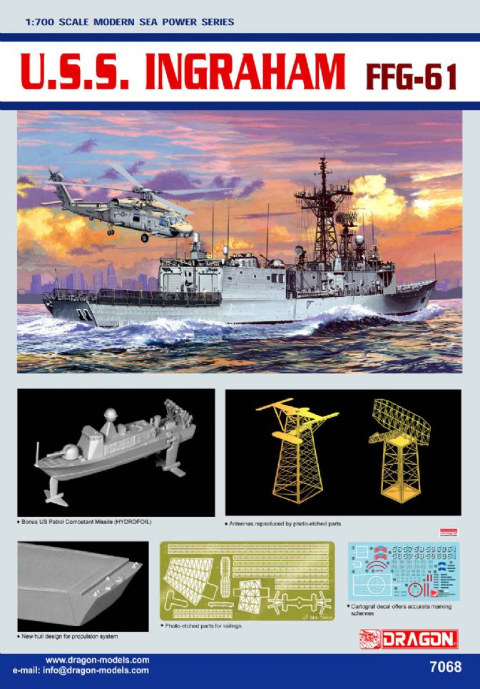 Dragon 7068 1:700 U.S.S. Ingraham FFG-61 Frigate Plastic Model Kit
