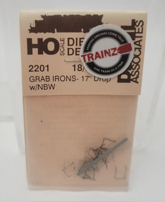 Detail Associates 2201 HO Scale Grab Irons 17" Drop With NBW (Set of 18)