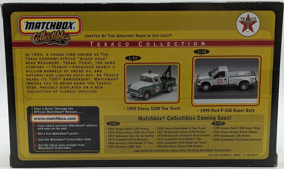 Matchbox 38262 1:43 White & Red Texaco 1953 Ford F-100 Pickup
