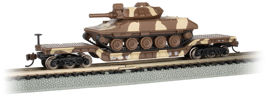 Bachmann 71387 N 52' Desert Camo Center-Depressed Flat Car with Sheridan Tank