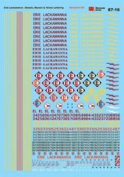 Microscale 87-16 HO Erie Lackawanna Diesel Hoods & Switchers Decal Sheet