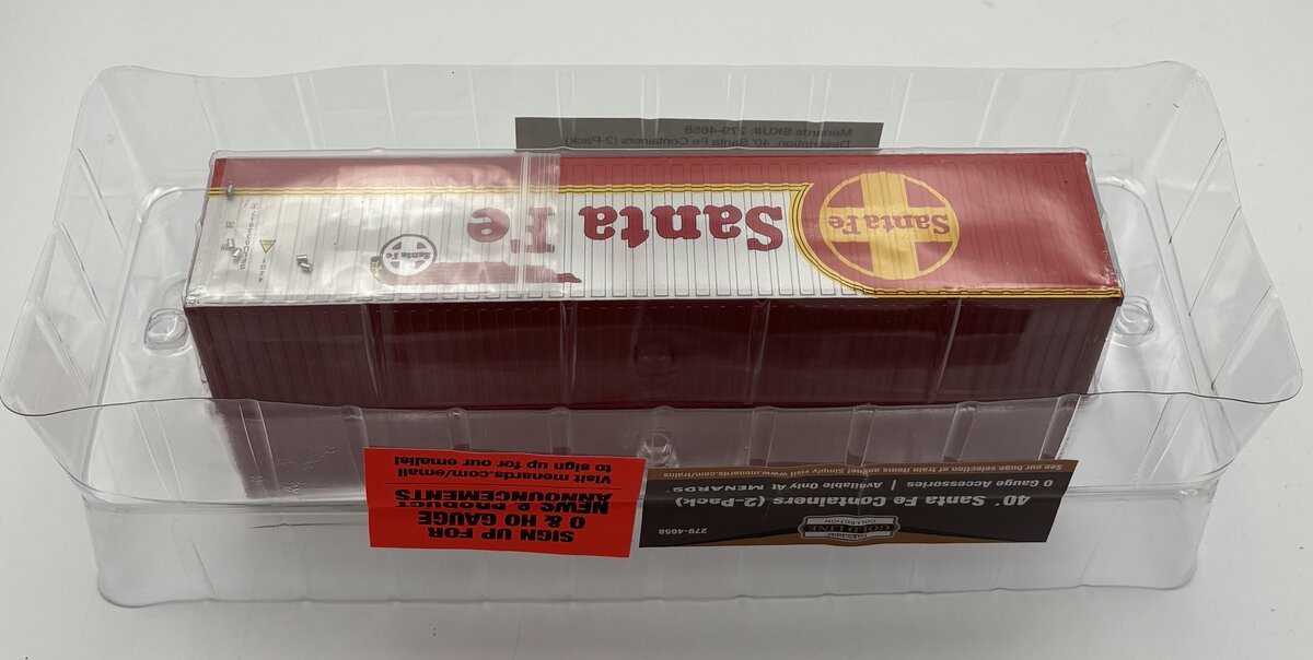 Menards 279-4658 O Gauge 40' Santa Fe Containers (Set of 2)