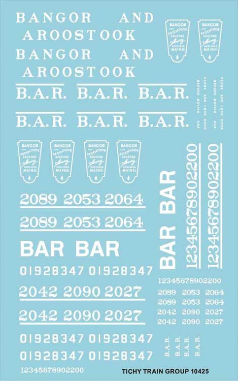 Tichy 10425 HO Bangor & Aroostook Roadname White Set Decal Sheet