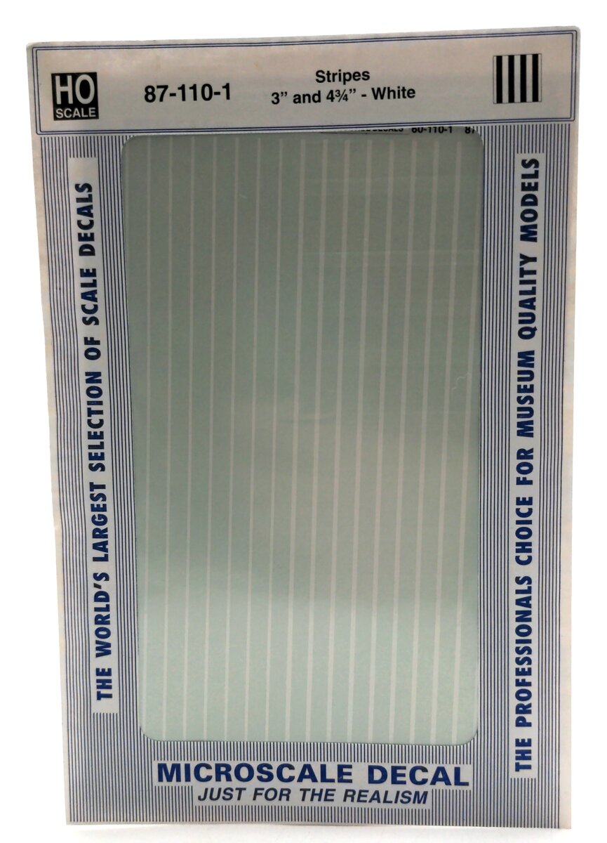 Microscale 87-110-1 HO 3" & 4-3/4" White Stripes Decal Sheet