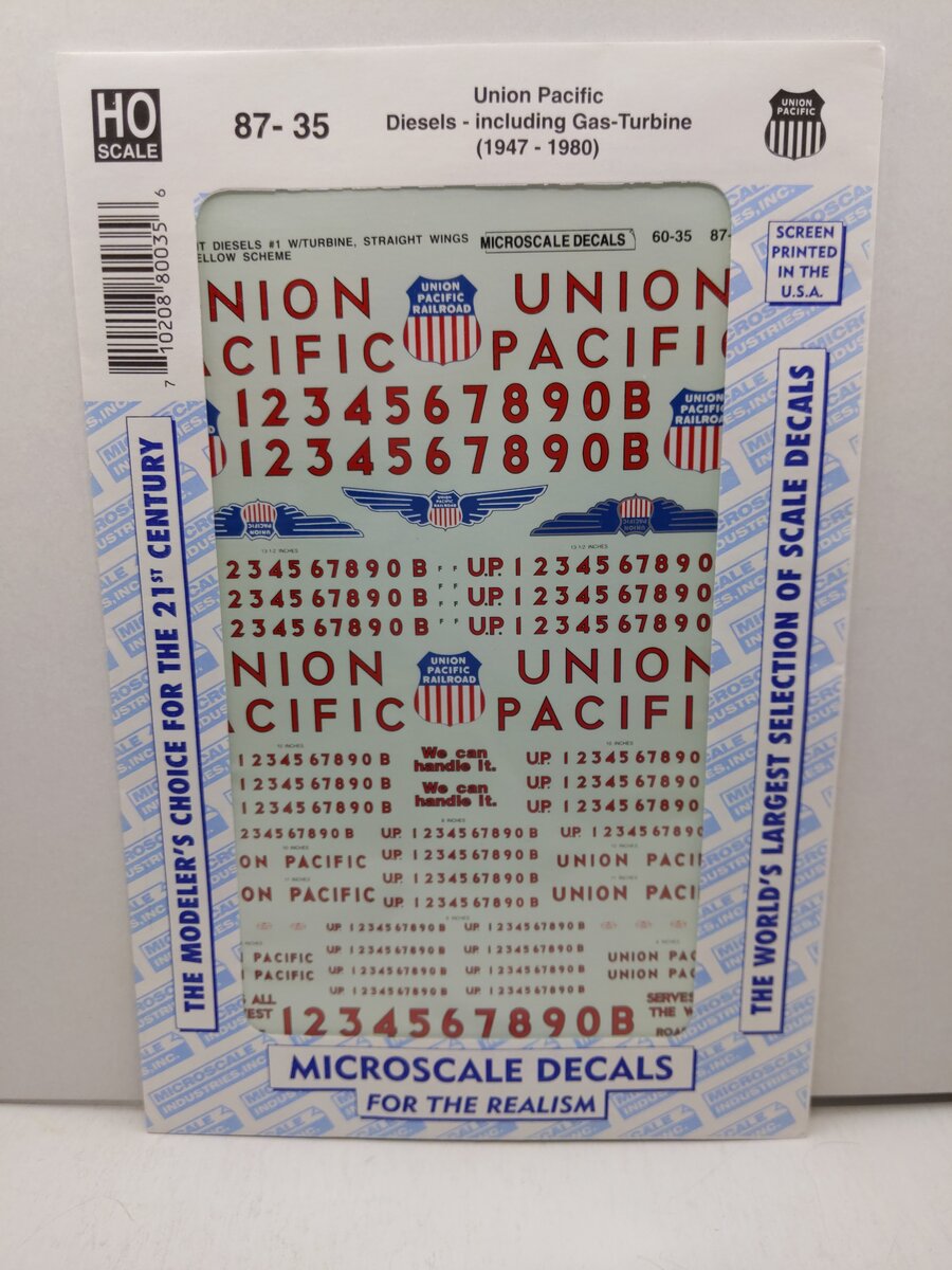 Microscale 87-35 HO 1947-80 Union Pacific Diesels & Gas Turbines Decal Sheet