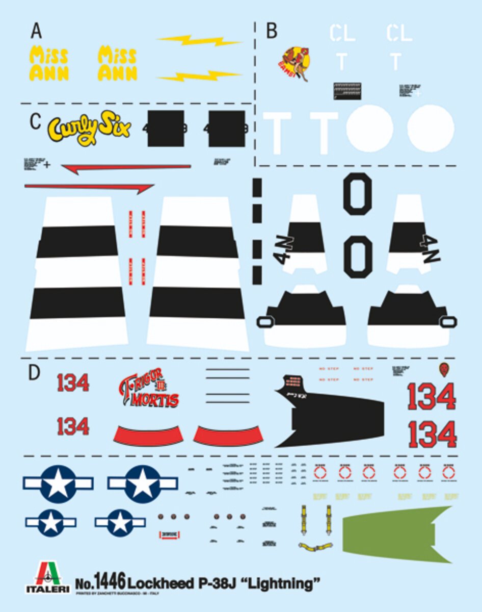 Italeri 1446 1:72 Lockheed Martin P-38J Lightning Military Aircraft Plane Kit