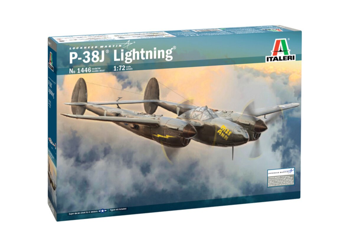 Italeri 1446 1:72 Lockheed Martin P-38J Lightning Military Aircraft Plane Kit